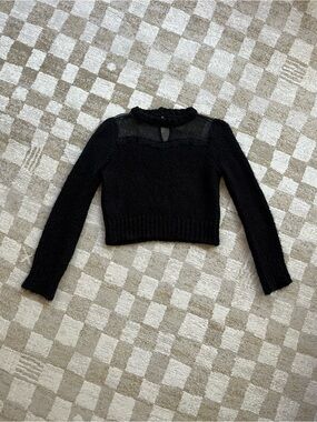 Zara Black Sheer Yoke Cropped Sweater